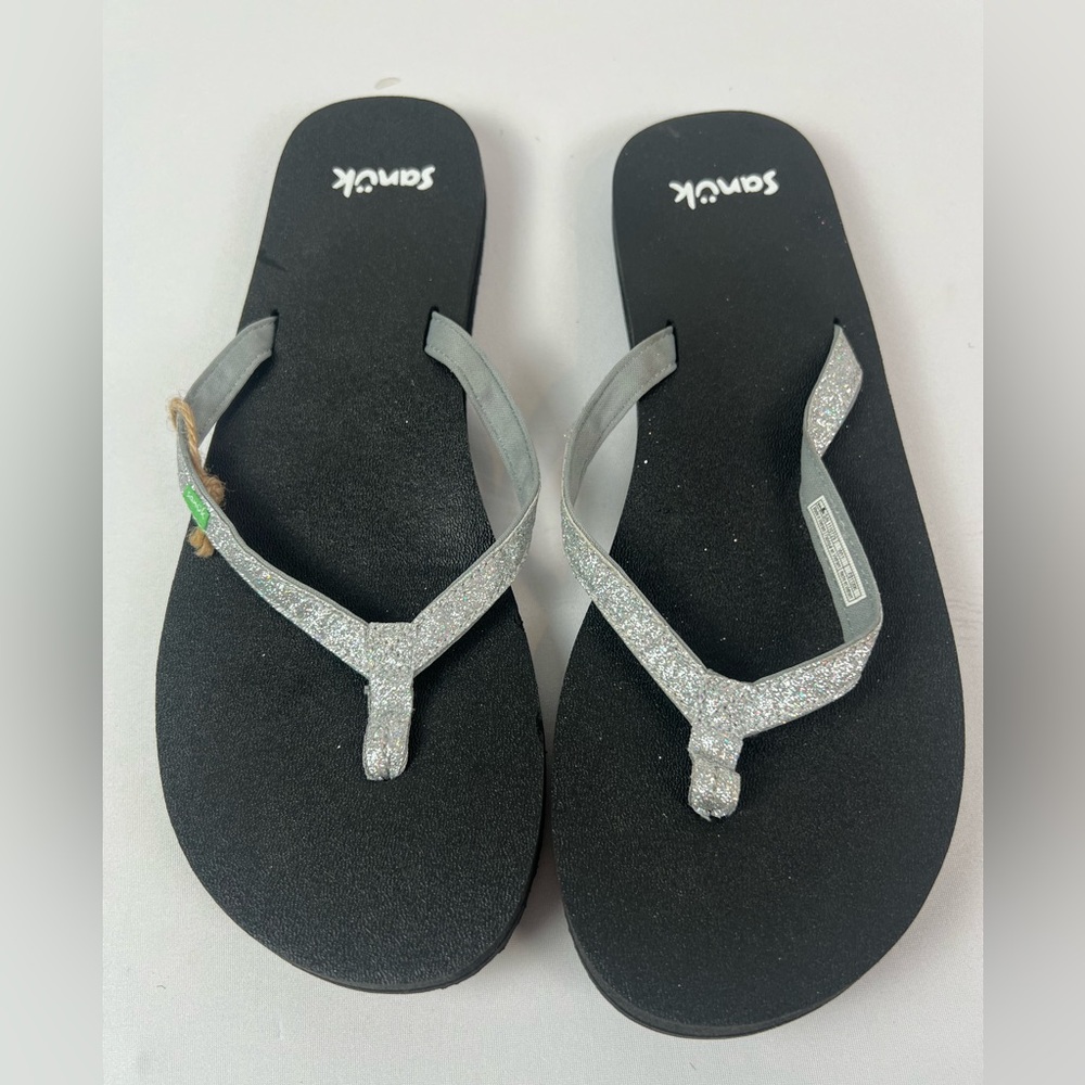 Sanuk Glittery Gray Strap Flip Flop  Womens Size‎ 11 New